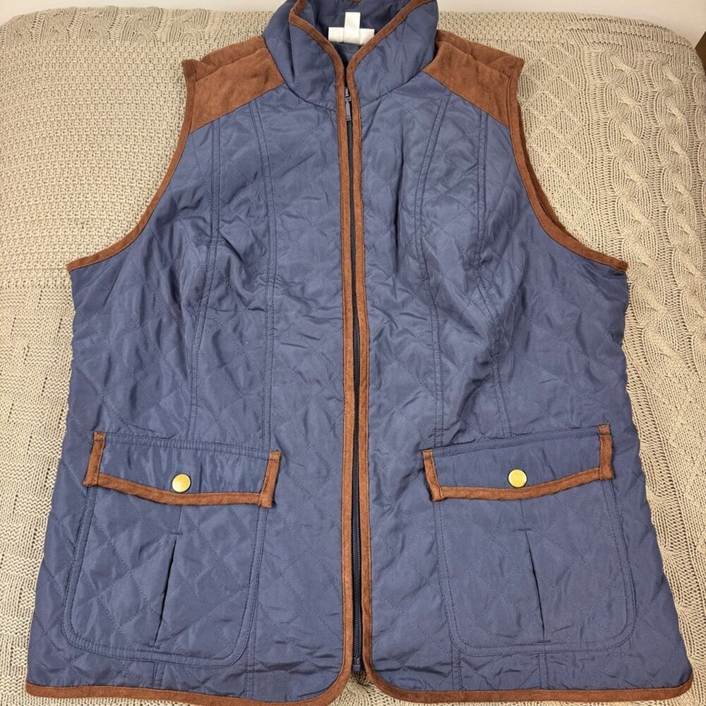 dressbarn Quilted Vest in Blue and Brown 1X